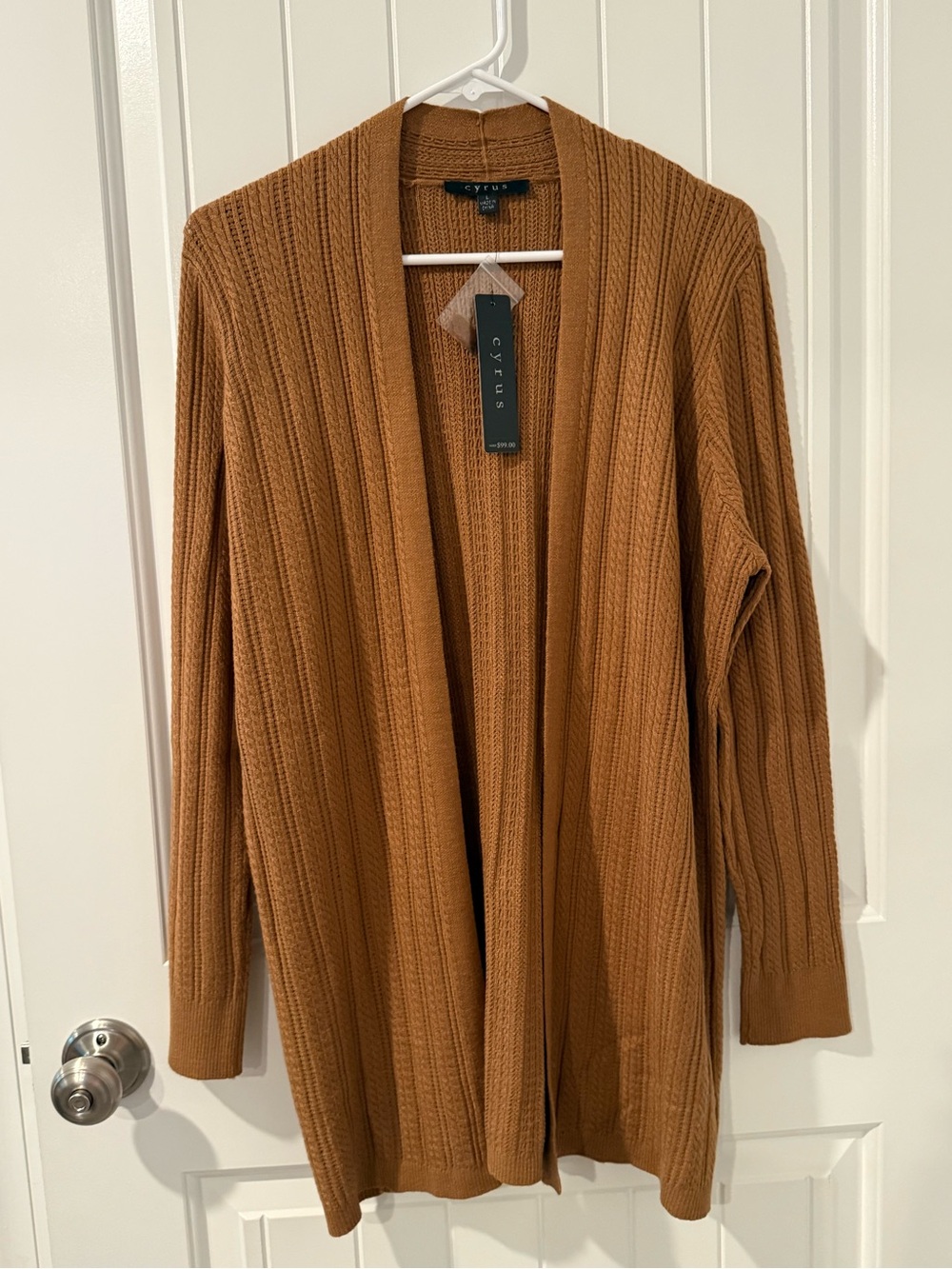 Cyrus Ribbed Open Cardigan in Camel Brown